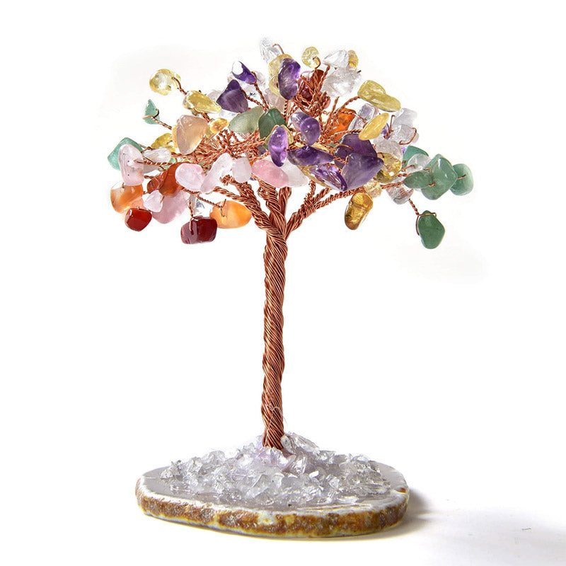 Olivenorma Multi-color Natural Gemstone Feng Shui Tree with Agate Base - Natural Crystal - 4 inches - image 0