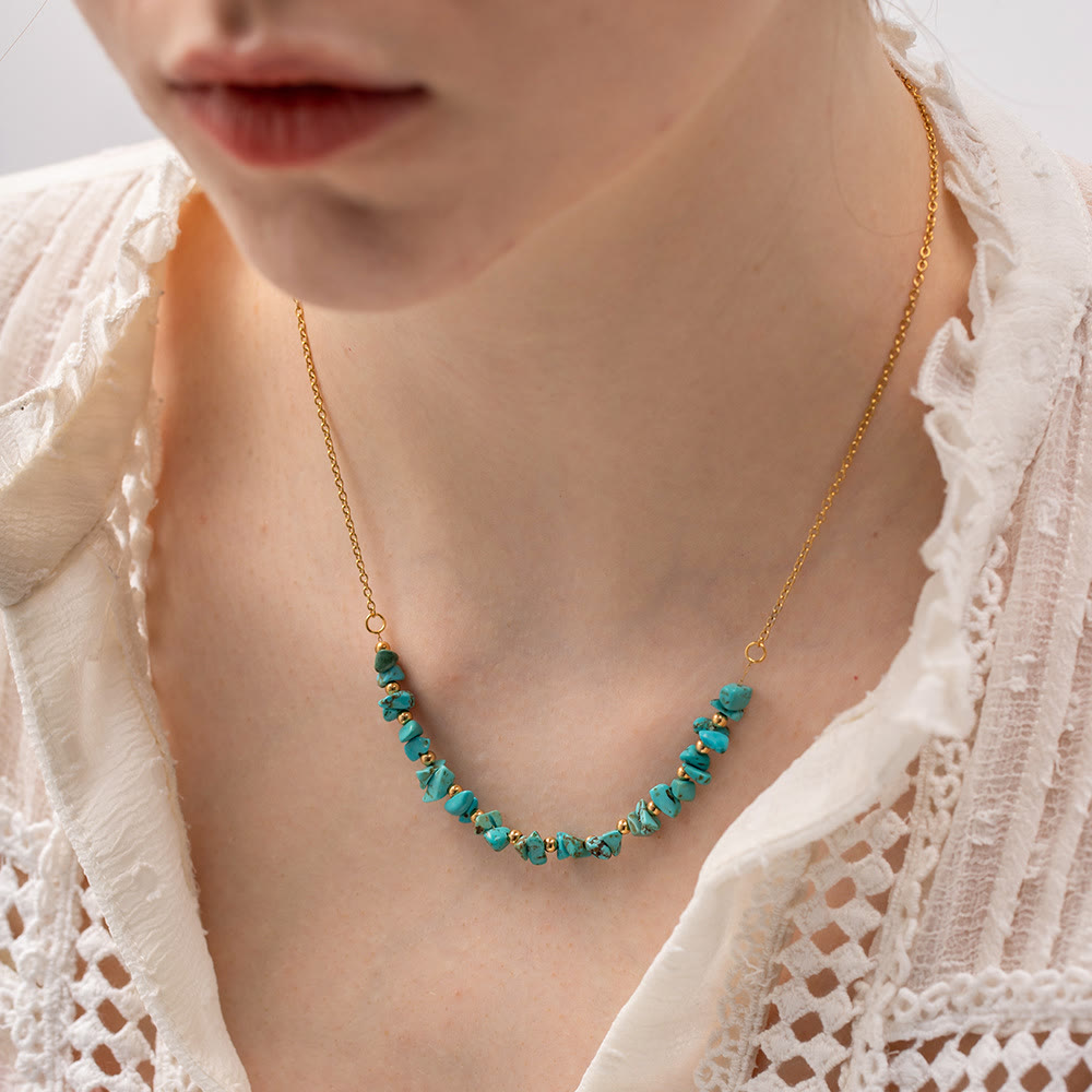 Olivenorma Turquoise Gravel Pendant 18k Gold Stainless Steel Necklace - image 1