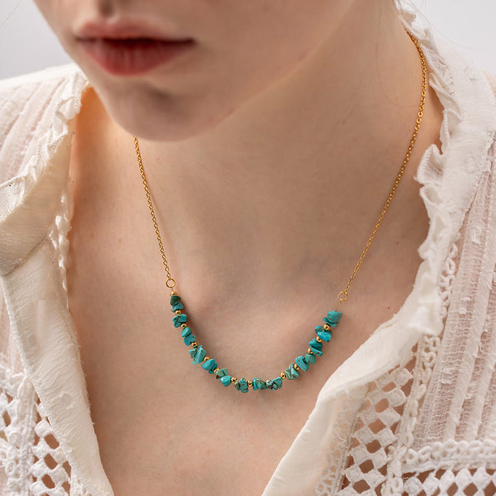 Olivenorma Turquoise Gravel Pendant 18k Gold Stainless Steel Necklace - image 1