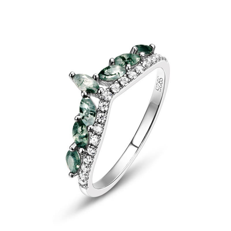 Olivenorma Moss Agate White Zircon Crown 925 Sterling Silver Ring - 8 - image 0