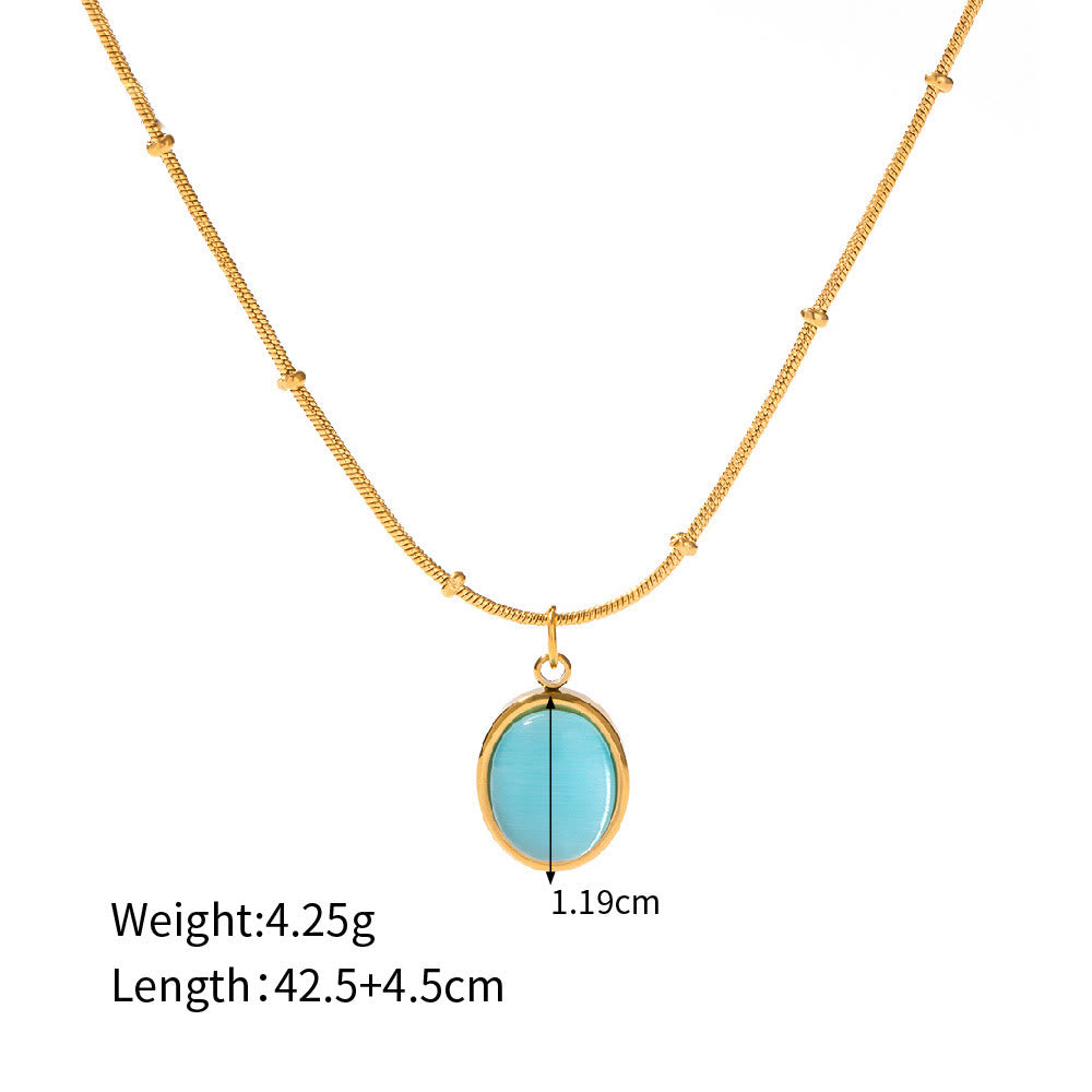 Olivenorma Blue Cat's Eye Stone Heart Square Pendant Necklace - Round - image 1