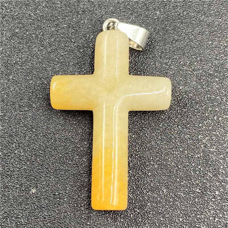 Olivenorma Natural Crystal Cross Healing Pendant - Yellow Jade - image 19