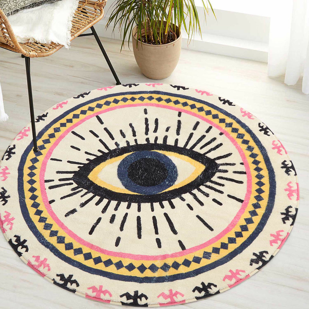 Olivenorma Round Pink Evil Eye Rugs Non-Slip Carpet - image 6