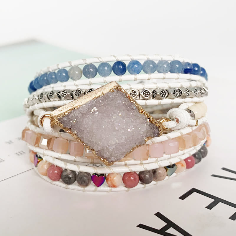Olivenorma Rose Quartz Kyanite Boho Handmade Wrap Bracelet - image 3