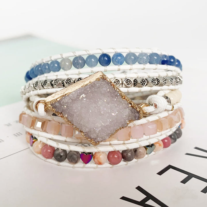 Olivenorma Rose Quartz Kyanite Boho Handmade Wrap Bracelet - image 3