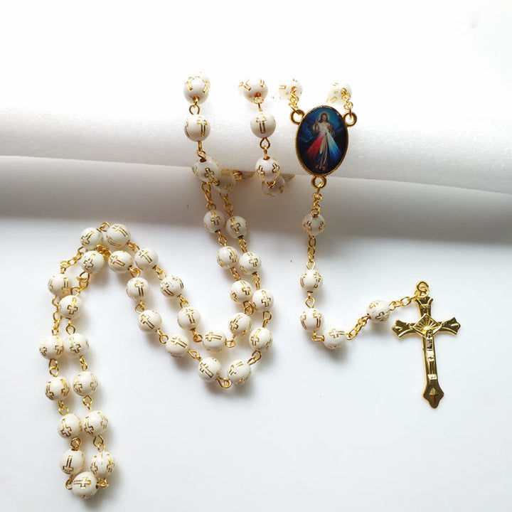 Olivenorma Acrylic Bronzing Cross Bead Rosary Necklace - image 3