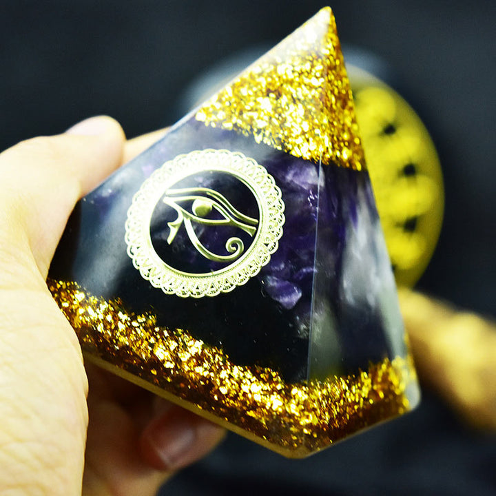Olivenorma Amethyst Obsidian Eye Of Horus Symbol Orgone Pyramid - image 3