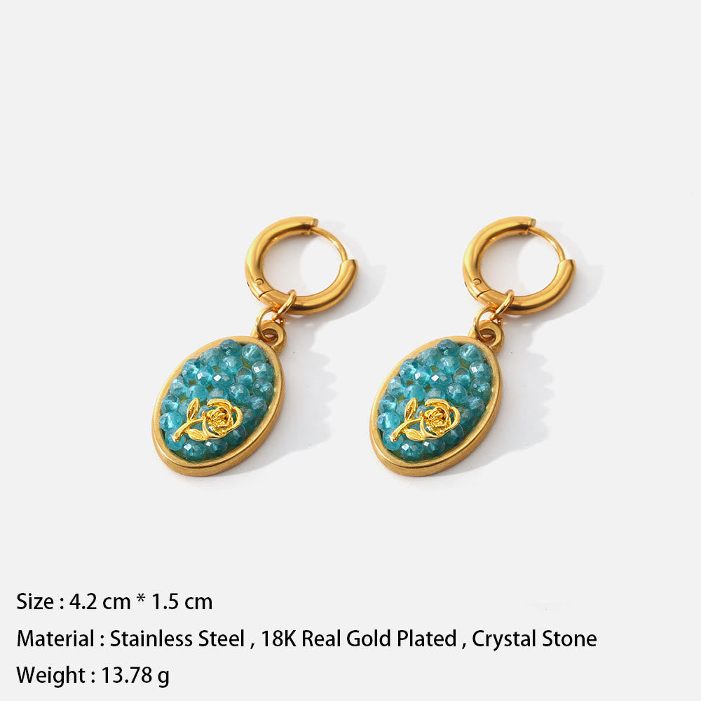 Olivenorma Paraiba Tourmaline Crushed Rose Oval Drop Earrings - image 7