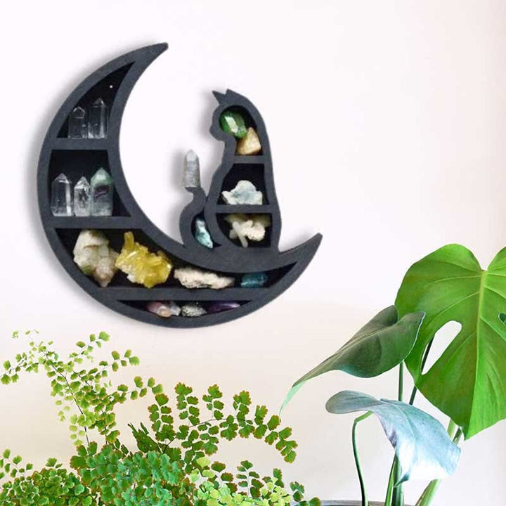Olivenorma Crescent Moon & Cat Wooden Crystal Shelf - image 1