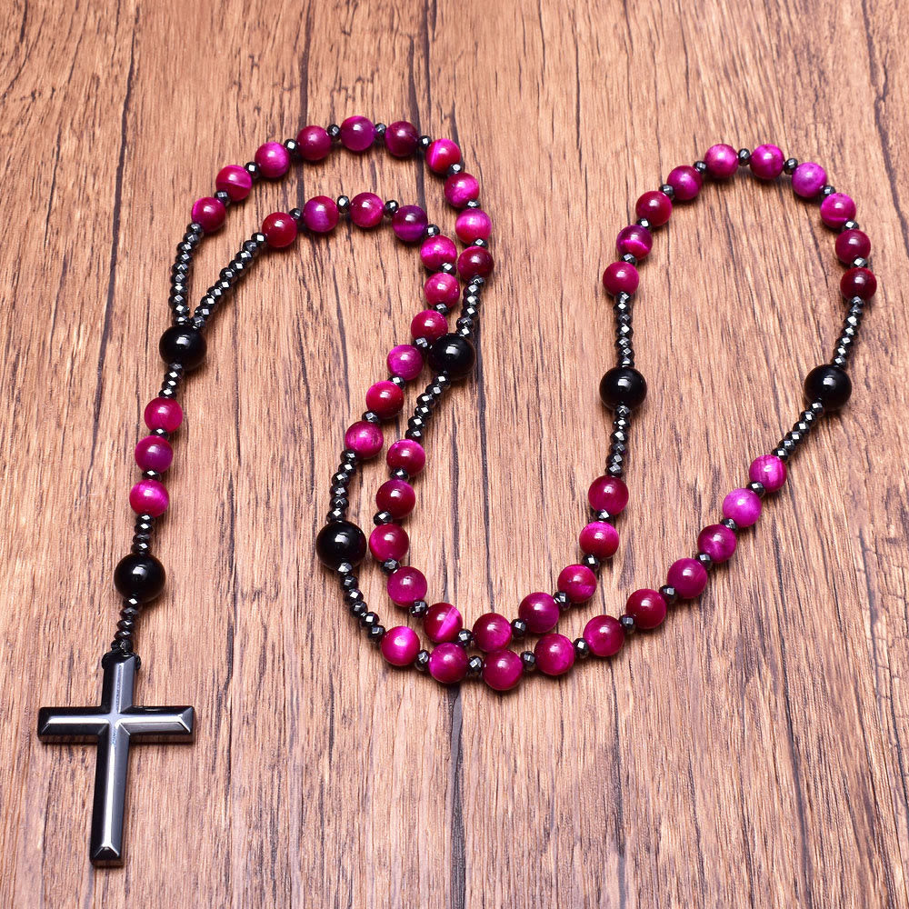 Olivenorma Natural Stone Cross Pandant Rosary Necklace - image 6