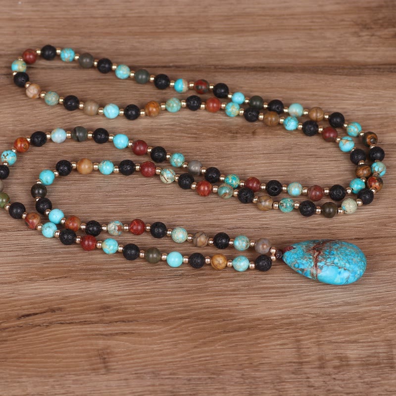 Olivenorma Turquoise Drop Shape Pendant Mala Beaded Necklace - image 1