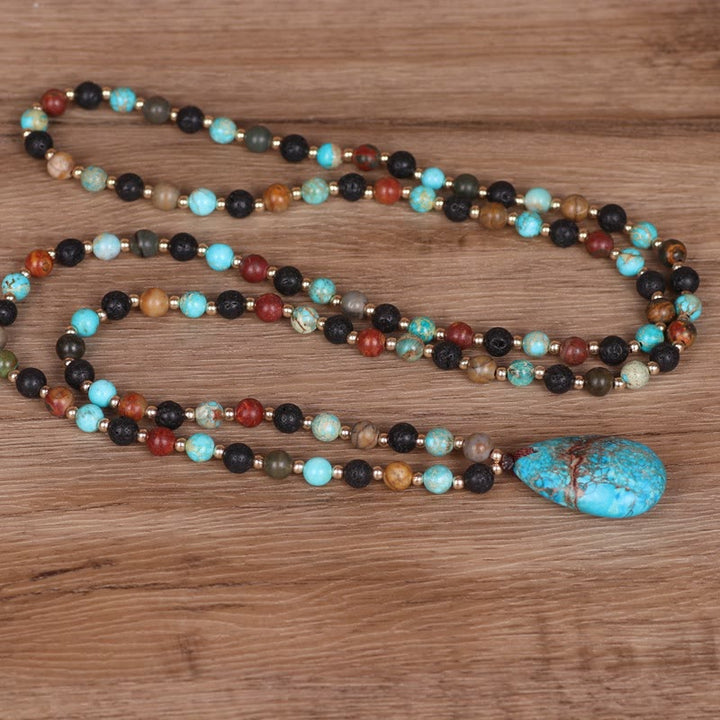 Olivenorma Turquoise Drop Shape Pendant Mala Beaded Necklace - image 1