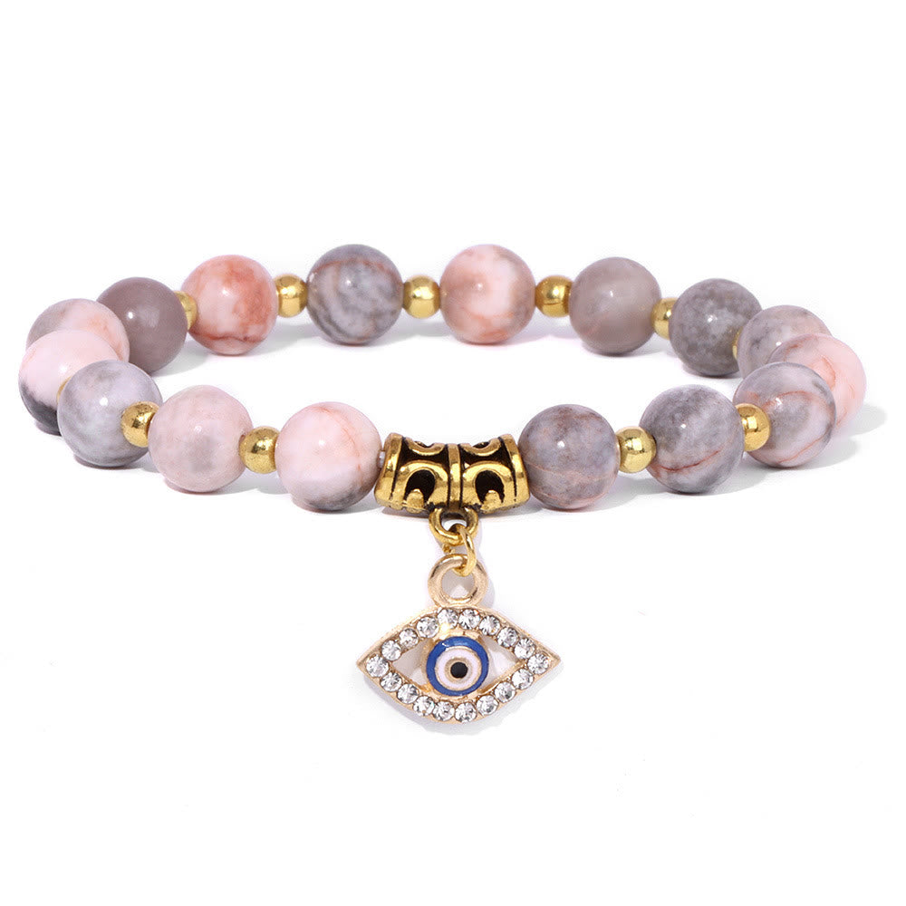 Olivenorma Natural Stone Beaded Evil Eye Pendant Bracelet - Plum tourmaline - image 21