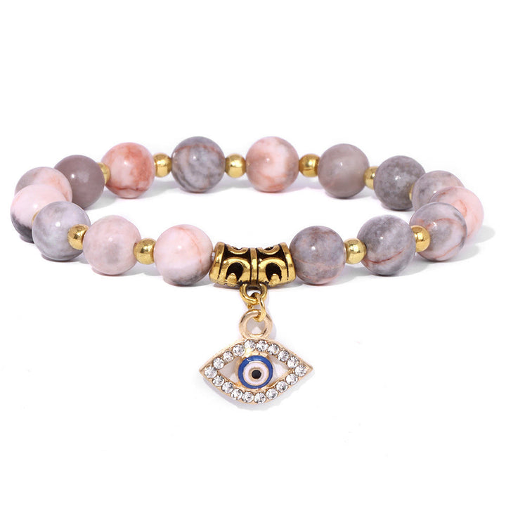 Olivenorma Natural Stone Beaded Evil Eye Pendant Bracelet - Plum tourmaline - image 21