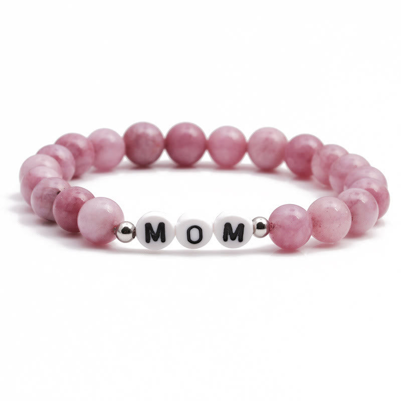 Olivenorma Engraving Mom Mama Natural Stone Beaded Bracelet - Rose Quartz&MOM - image 0