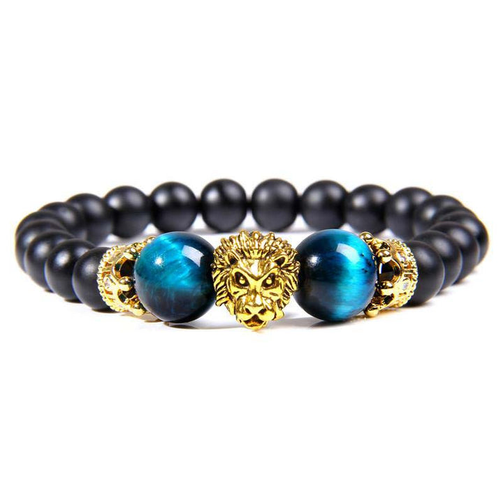 Olivenorma Natural Crystal Stone Lion Symbol Bracelet - Black Tourmaline&Blue Agate - Gold - image 15