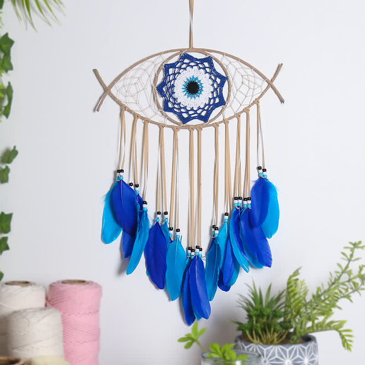 Blue Evil Eye Feather Dream Catcher - Evil Eye - image 0