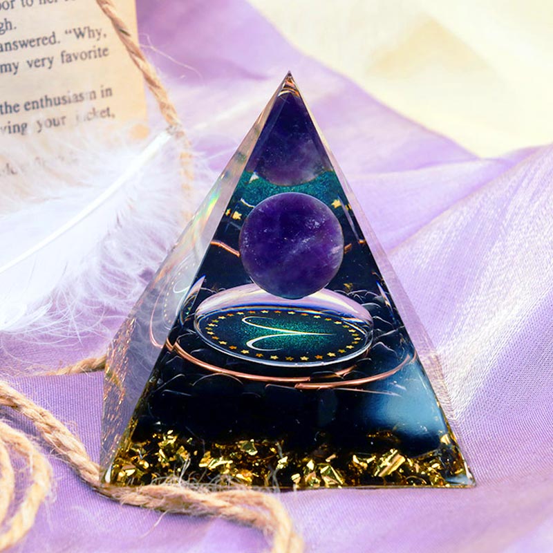 Olivenorma Amethyst Sphere With Obsidian Zodiac Aries Orgone Pyramid - image 3