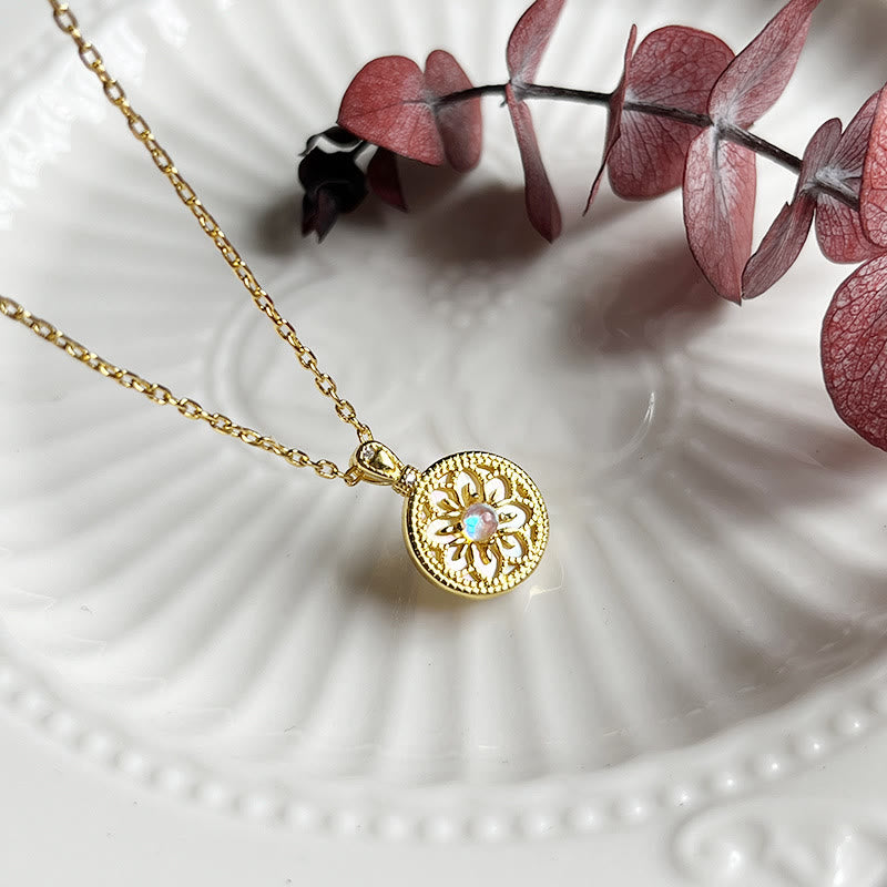 Olivenorma Moonstone Flower Round Pendant Necklace - image 3