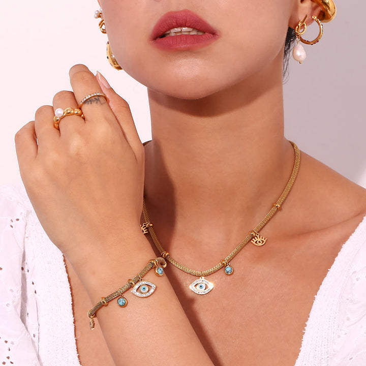 Olivenorma Turquoise White Zircon Evil Eye Thick Chain Necklace - image 9