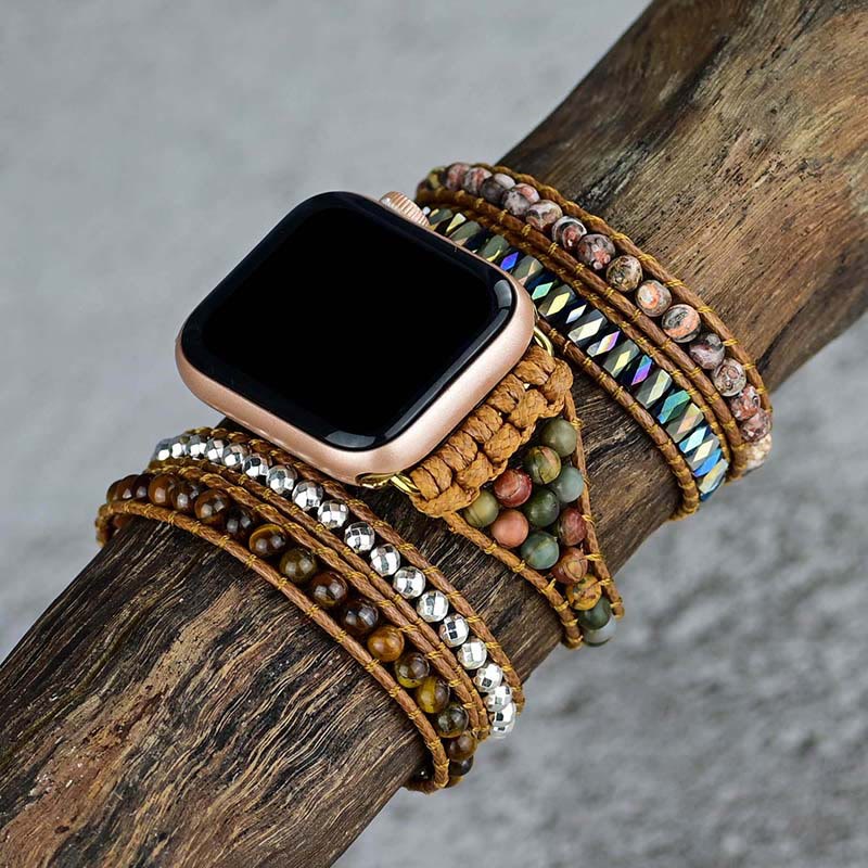 Olivenorma Tiger Eye India Agate Apple Watch Strap Wrap Bracelet - image 1
