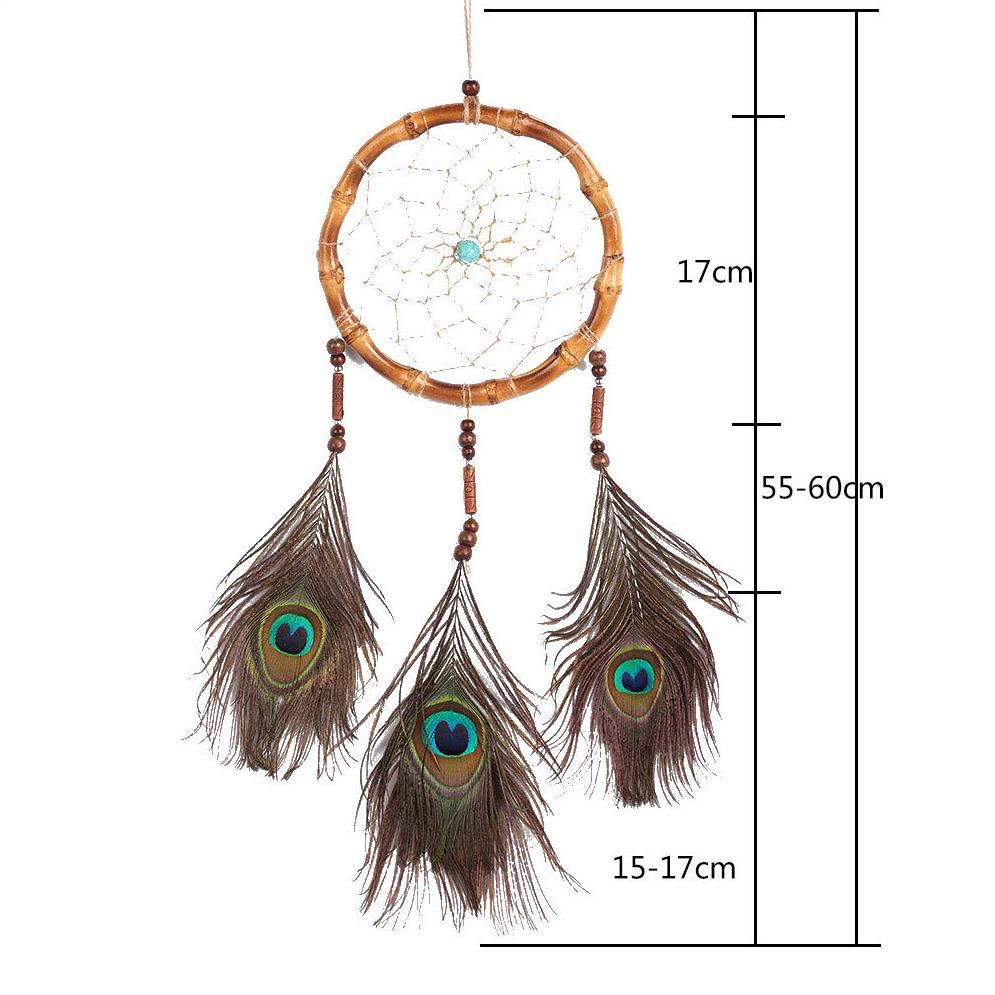 Olivenorma Hand Woven Natural Wooden Beads Feather Dream Catcher - Turquoise & Peacock Feather - image 14