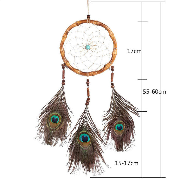 Olivenorma Hand Woven Natural Wooden Beads Feather Dream Catcher - Turquoise & Peacock Feather - image 14