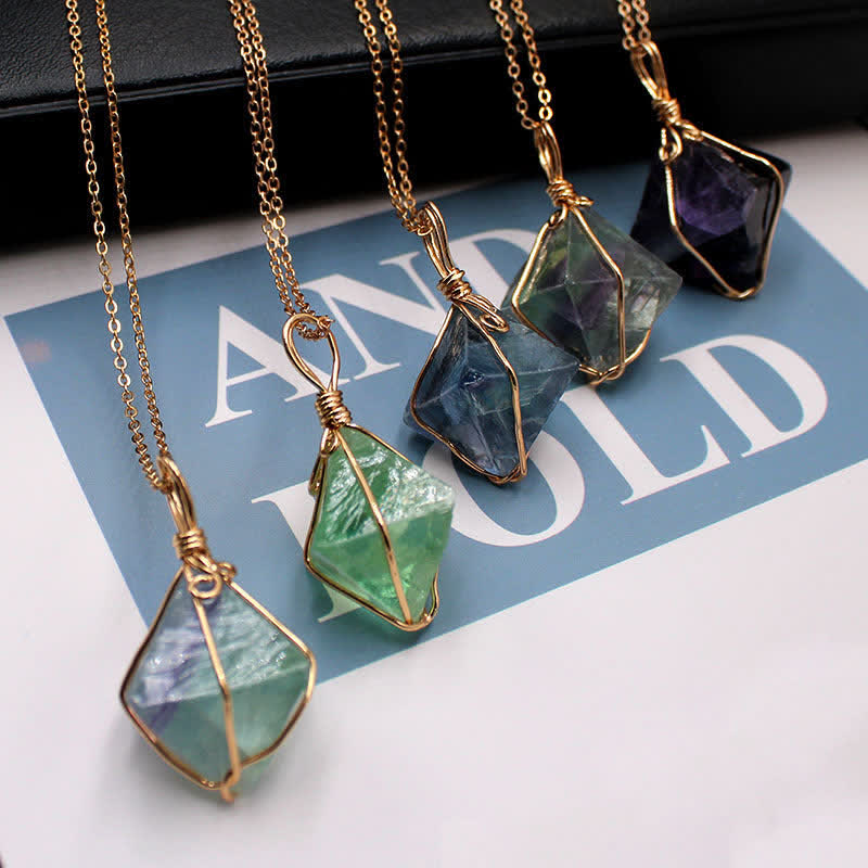 Olivenorma Natural Fluorite Octahedron Gemstone Necklace - image 4