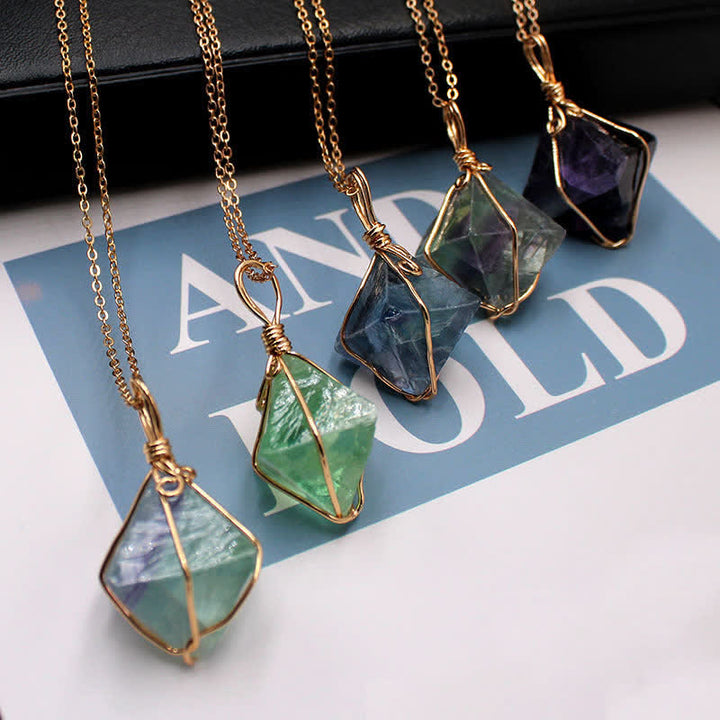 Olivenorma Natural Fluorite Octahedron Gemstone Necklace - image 4