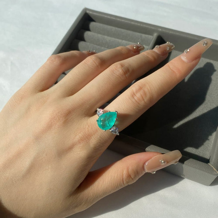 Olivenorma Paraiba Tourmaline White Zircon Exquisite Ring - image 5