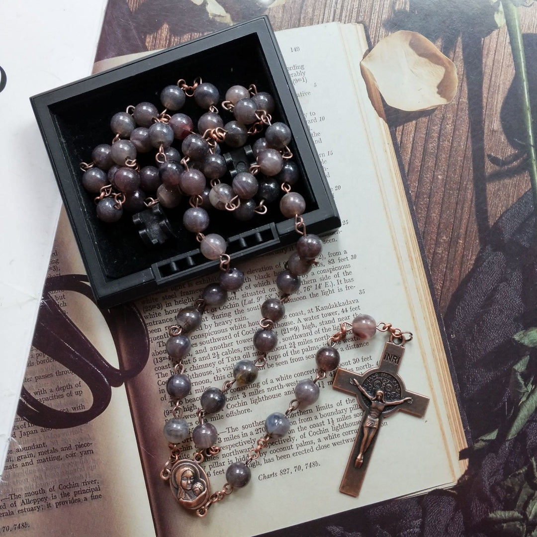 Olivenorma Brown Acrylic Ball Cross Rosary Necklace - image 3