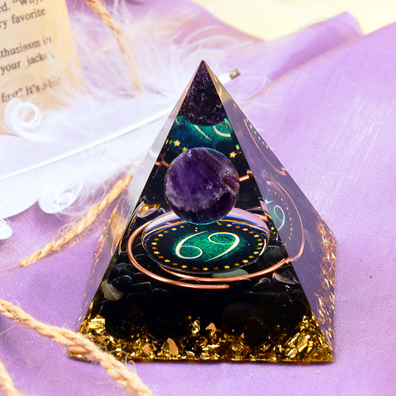 Olivenorma Amethyst Sphere With Obsidian Zodiac Cancer Orgone Pyramid - image 3