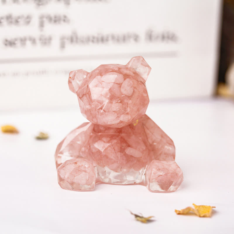 Olivenorma Mirror Sitting Bear Gemstone Decoration - Rose Quartz - image 19