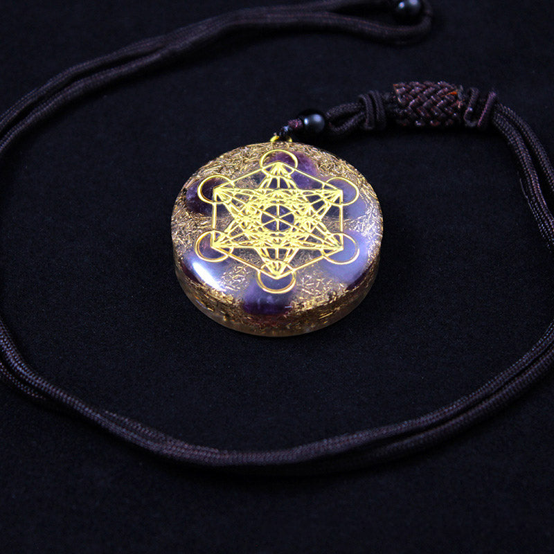 Olivenorma Amethyst Metatron's Cube Symbol Necklace - image 4