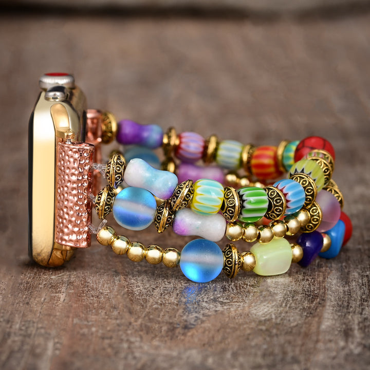 Olivenorma Cat's Eye Stone Beaded Elastic Cord Apple Watch Strap - image 1