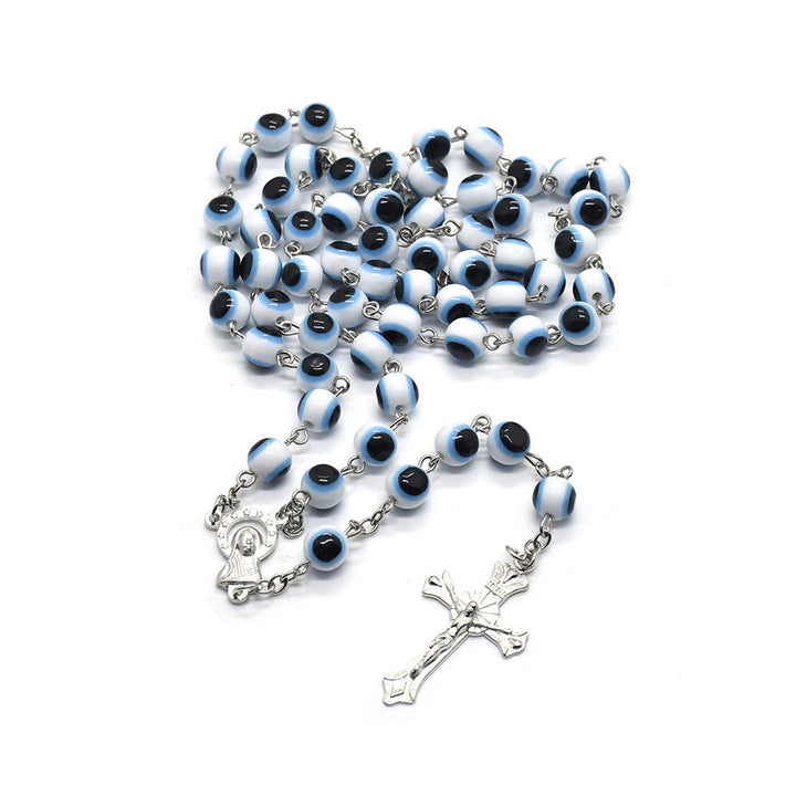 Olivenorma Black White Evil Eye Cross Pendant Rosary Necklace - Evil Eye - image 0