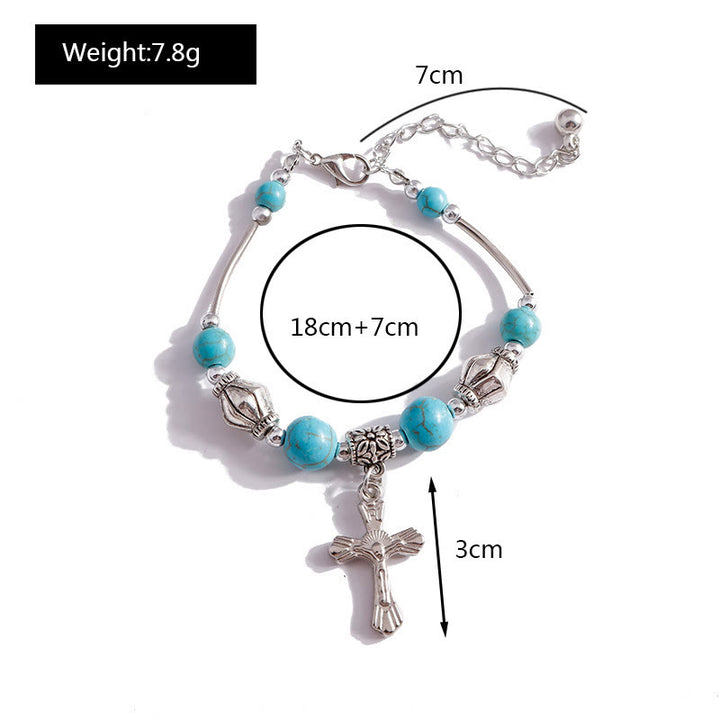 Olivenorma Turquoise Beaded Cross Pendant Bracelet - image 7