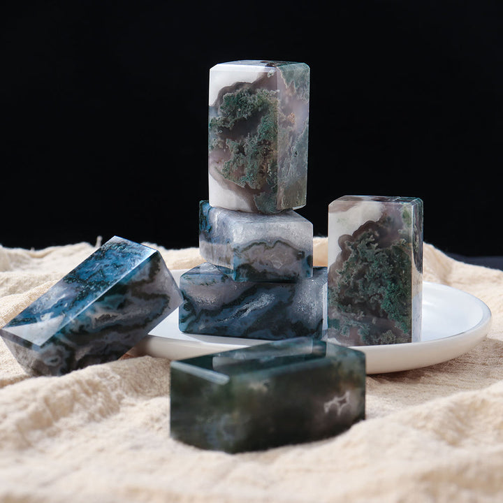 Olivenorma Natural Moss Agate Geometric Cube Gemstone Decoration - Moss Agate - image 0