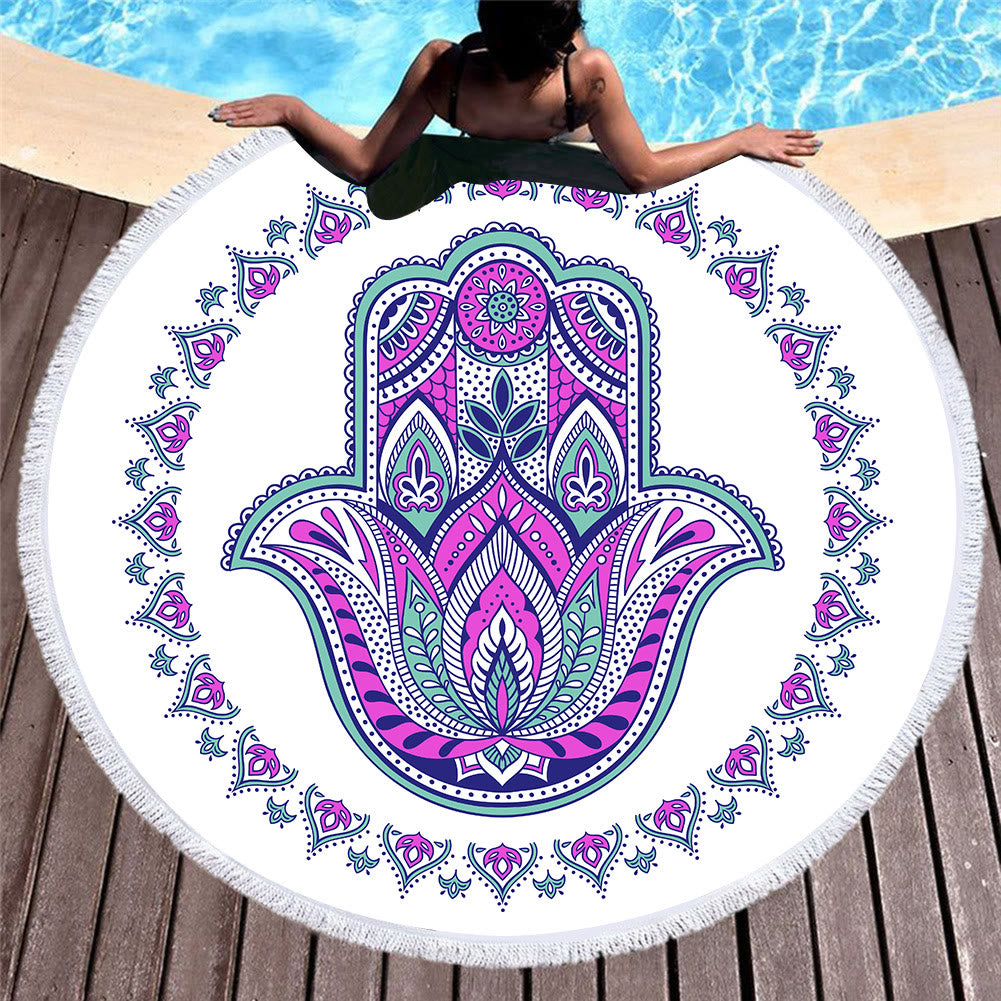 Olivenorma Hamsa Print Round Beach Towel Tapestry - Hamsa & Leaves - 39.37"*27.55"(150*150cm) - image 6