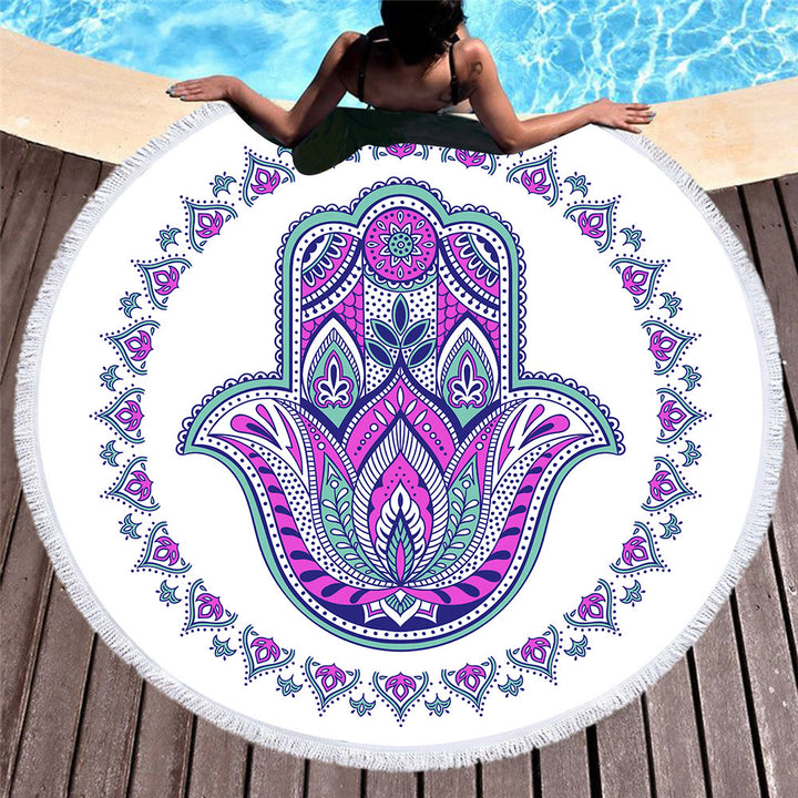 Olivenorma Hamsa Print Round Beach Towel Tapestry - Hamsa & Leaves - 39.37"*27.55"(150*150cm) - image 6