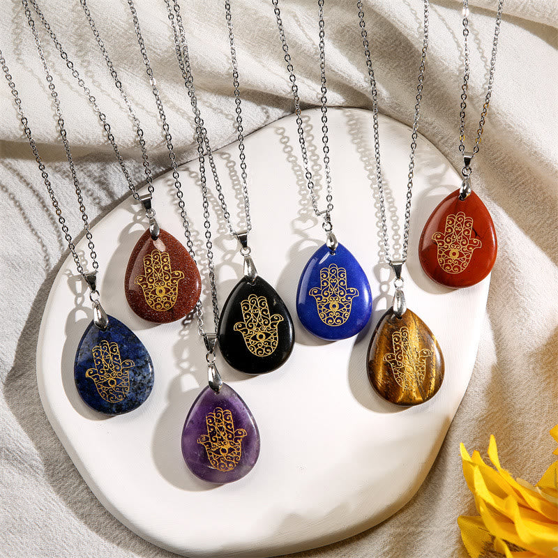 Olivenorma Natural Drop Shape Crystal Hamsa Pendant Necklace - image 0