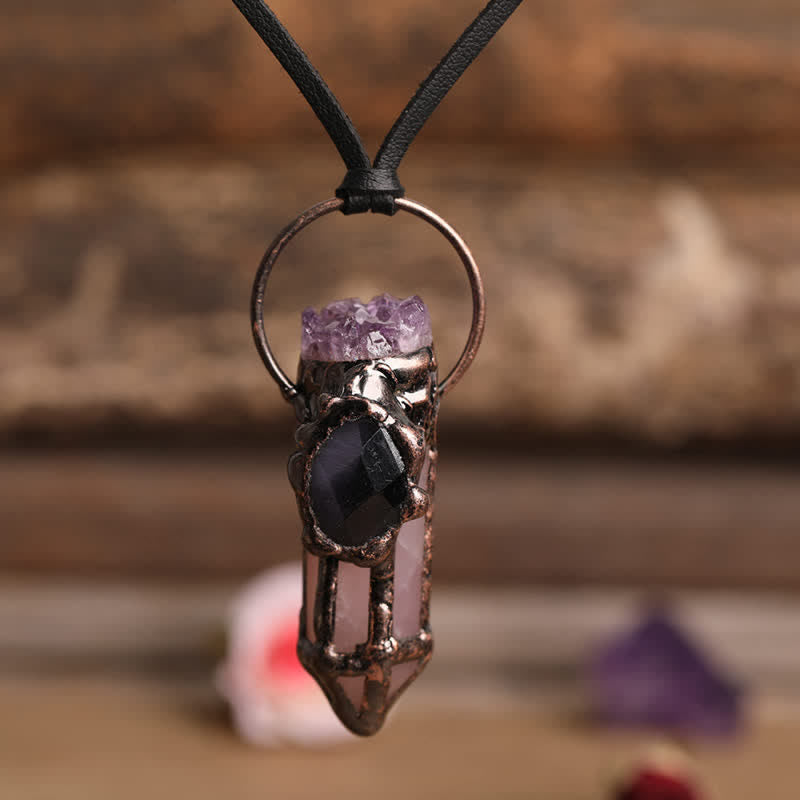 Olivenorma Creative Natural Amethyst Rose Quartz Necklace - Rose Quartz - image 0