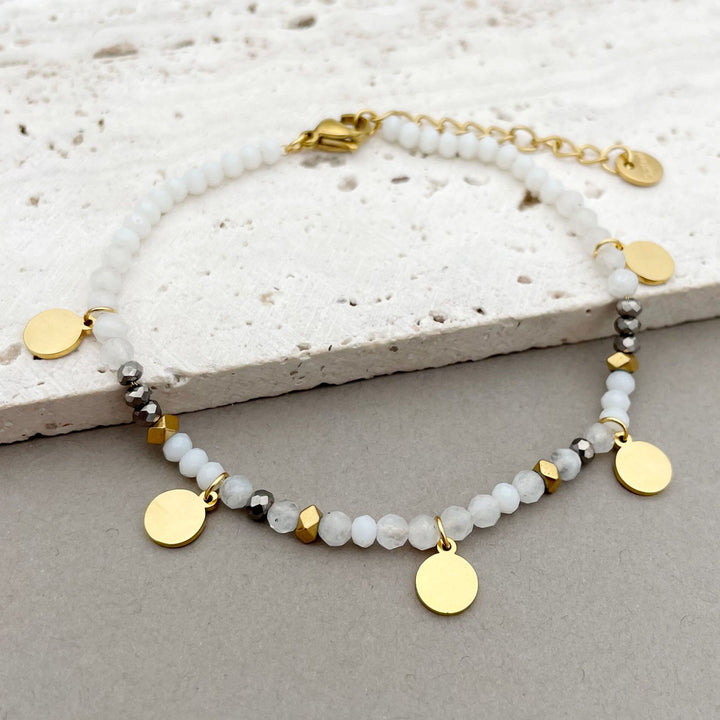 Olivenorma Natural Stone Beaded Titanium Disc Charm Bracelet - White Agate - image 7