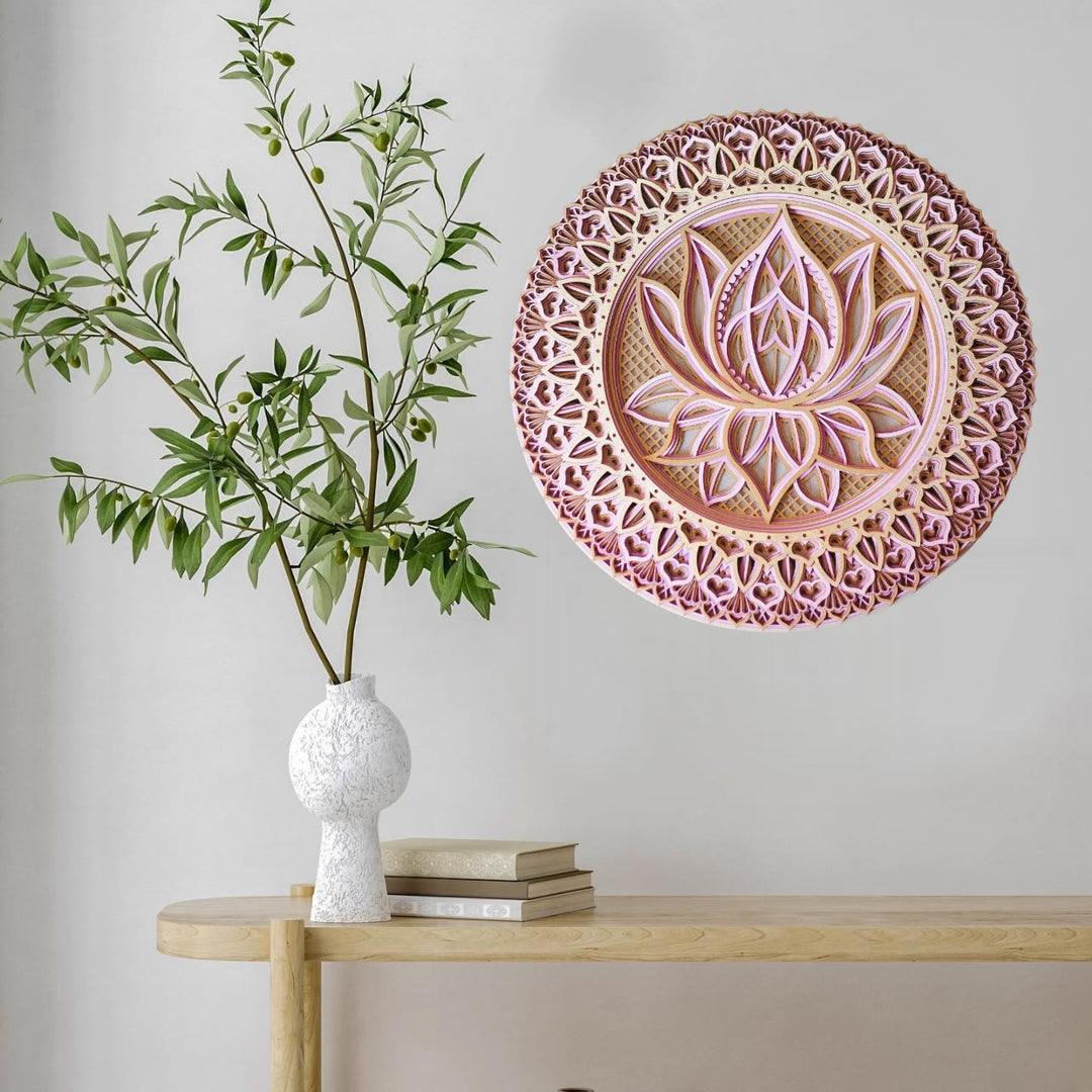 Olivenorma Pink Lotus Mandala 3D Engraving Wall Decor - image 2