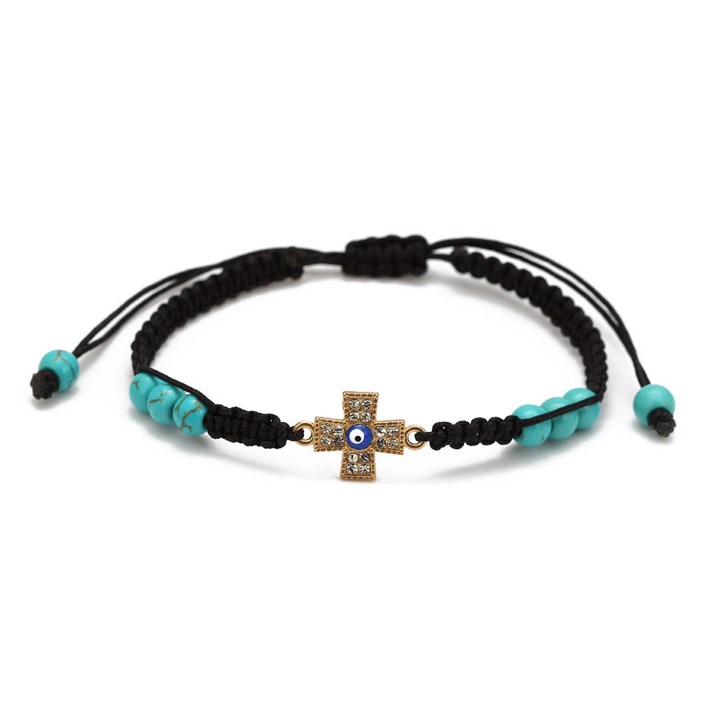 Olivenorma Turquoise White Zircon Evil Eye Braided Adjustable Bracelet - Evil Eye & Cross - Black - image 4