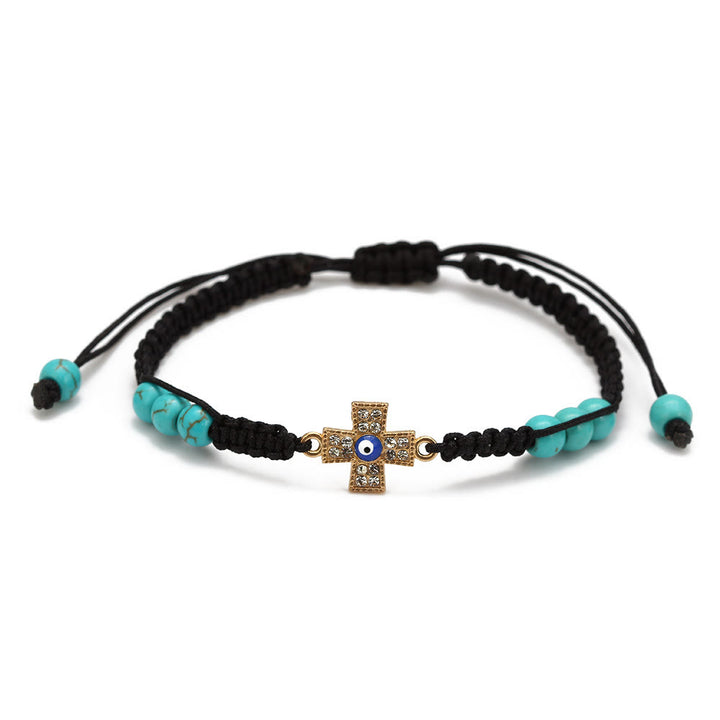 Olivenorma Turquoise White Zircon Evil Eye Braided Adjustable Bracelet - Evil Eye & Cross - Black - image 4