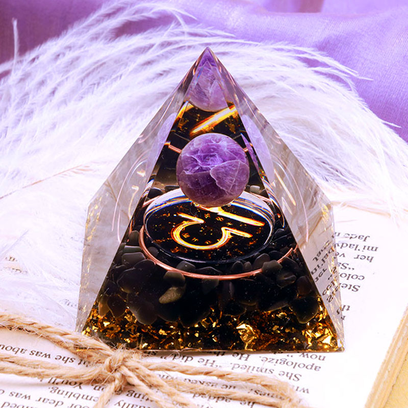 Olivenorma Amethyst Sphere With Obsidian Zodiac Libra Orgone Pyramid - image 1