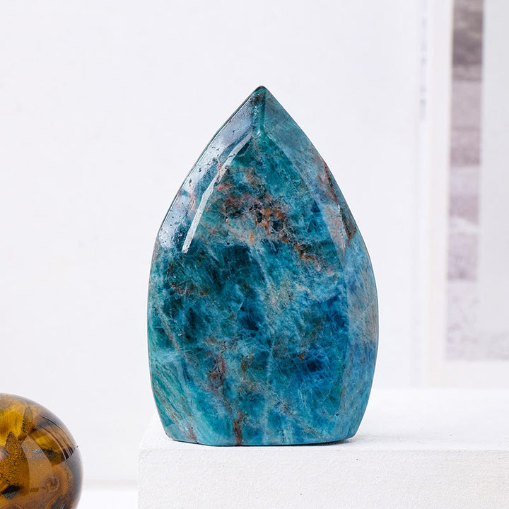 Olivenorma Natural Crystal Flame Shaped Ornaments Gemstone Decoration - Blue Apatite - Approx 150-200g - image 14