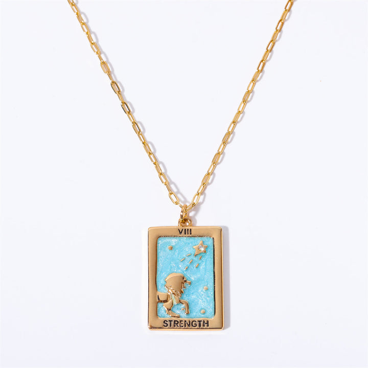 Olivenorma Vintage Tarot Card Square Pendant Titanium Steel Necklace - Strength - image 3