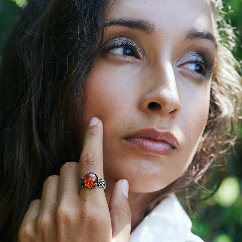 Antique Amber Flower Ring - image 2